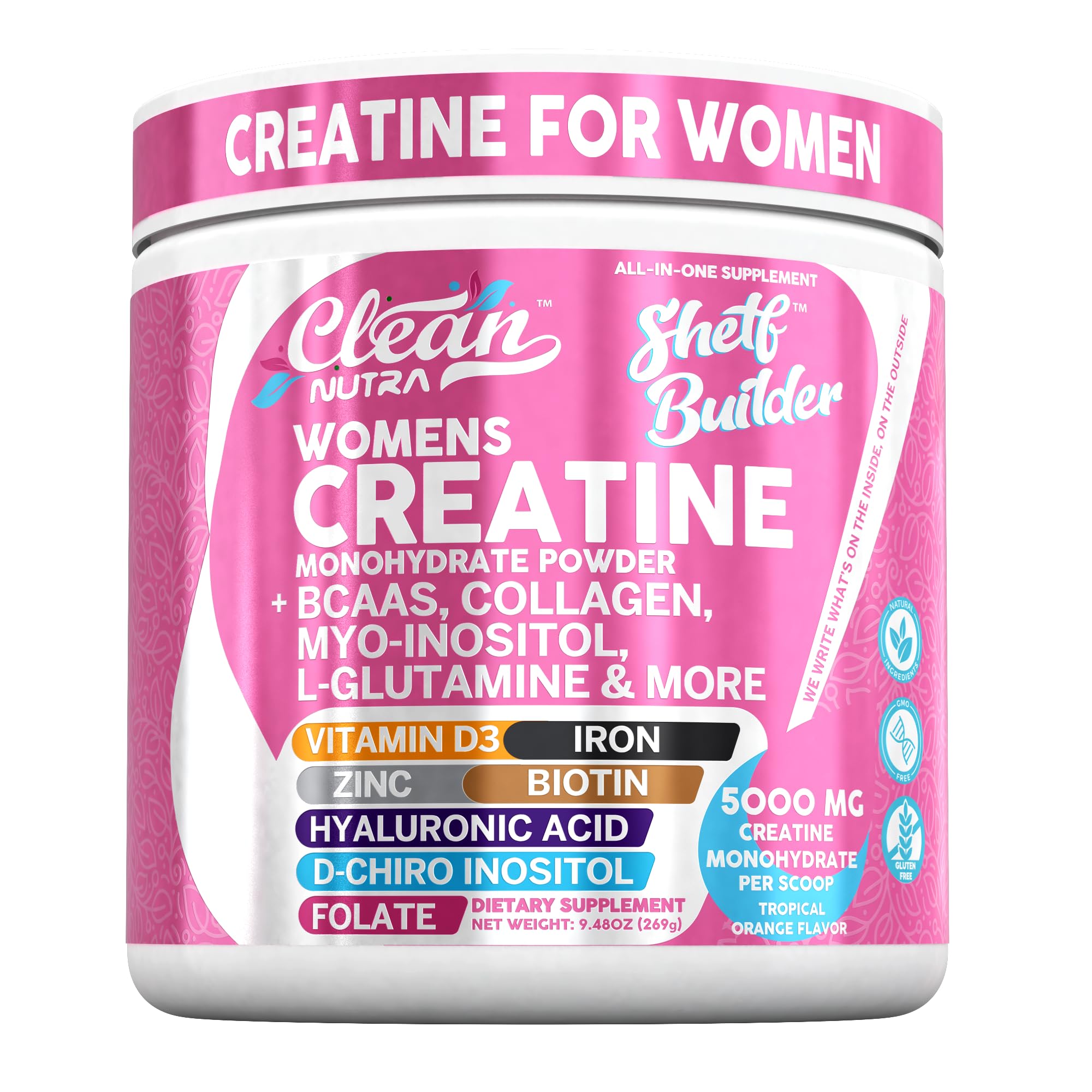 Merry & Bright Clean Nutraceuticals Women's Creatine & BCAA Powder – Pink/White