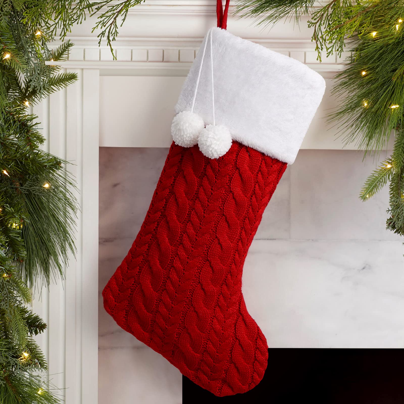 Merry & Bright Red Knit Christmas Stocking – Large Holiday Decor