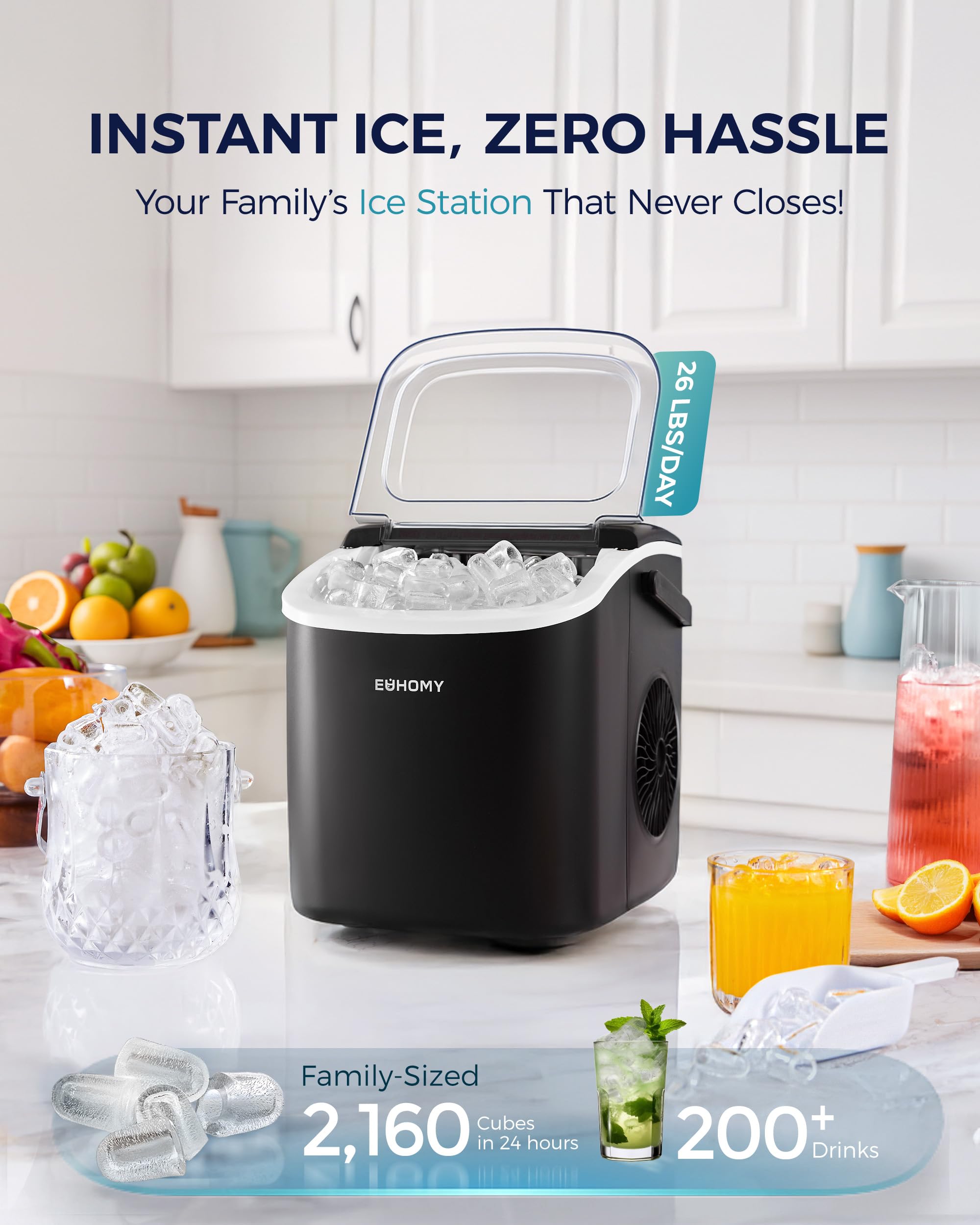 Merry & Bright Countertop Ice Maker Machine 26lbs in 24Hrs