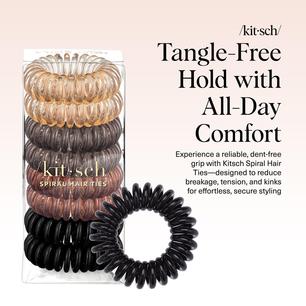 Merry & Bright  Spiral Hair Ties – 8pc Brunette Set, No Damage Hair Accessories
