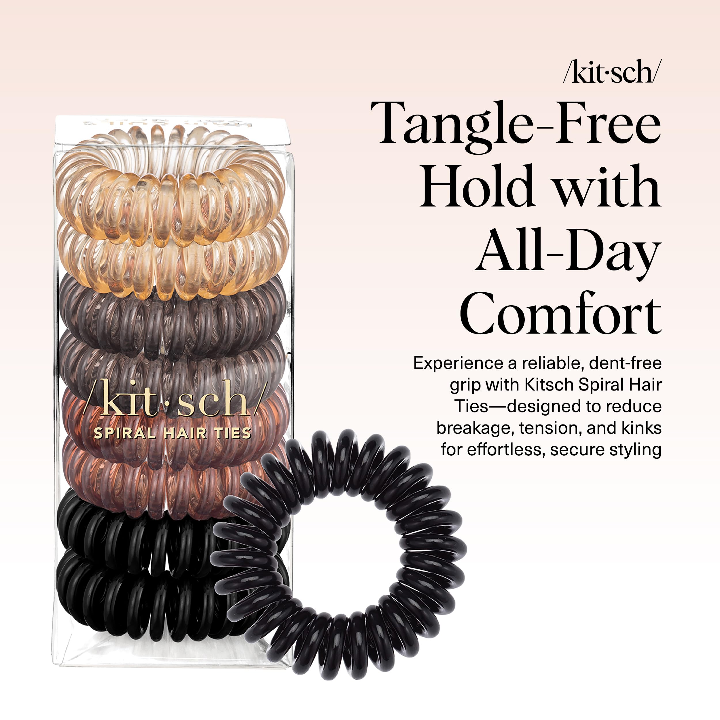 Merry & Bright  Spiral Hair Ties – 8pc Brunette Set, No Damage Hair Accessories