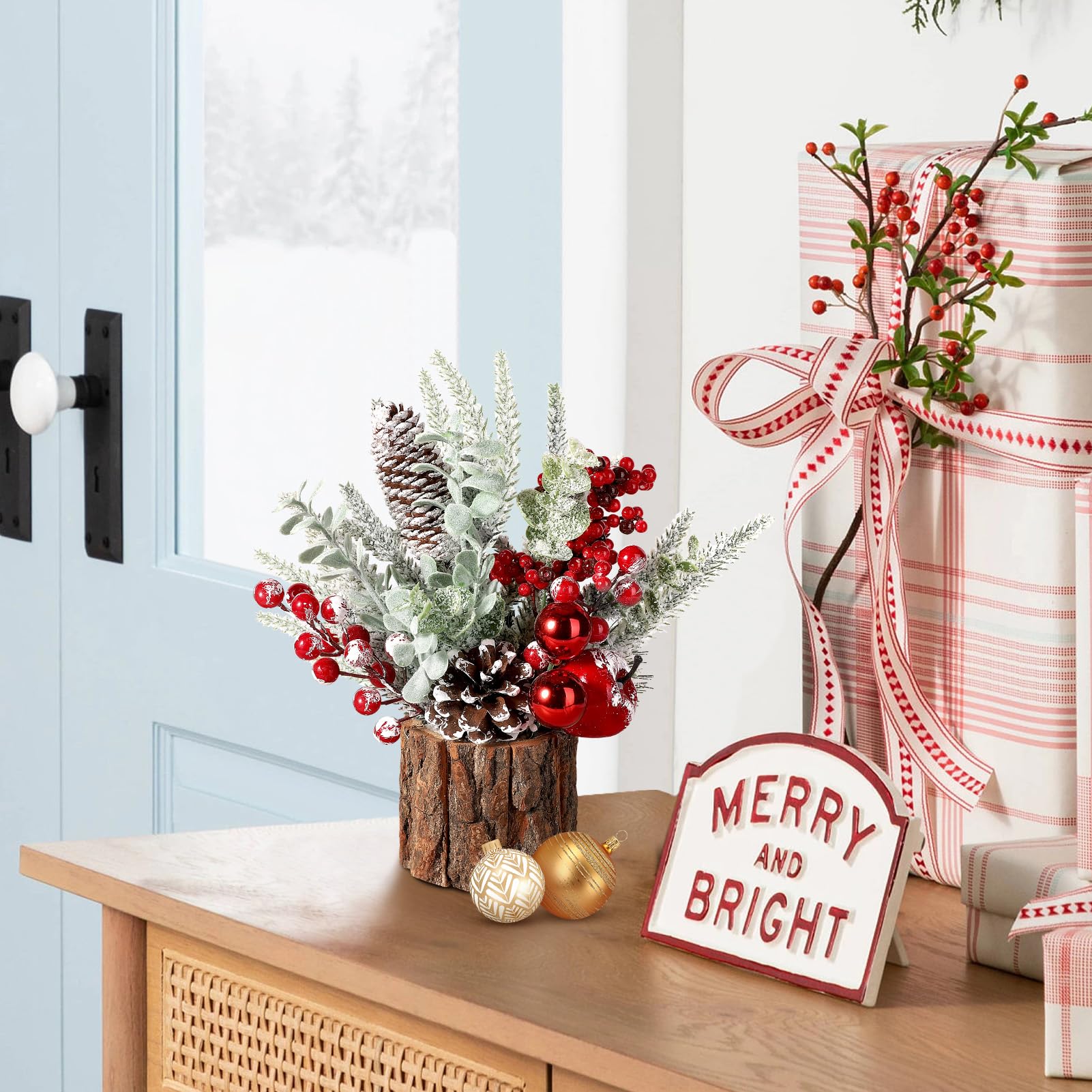 Merry & Bright Mini Tabletop Christmas Tree – Red Round