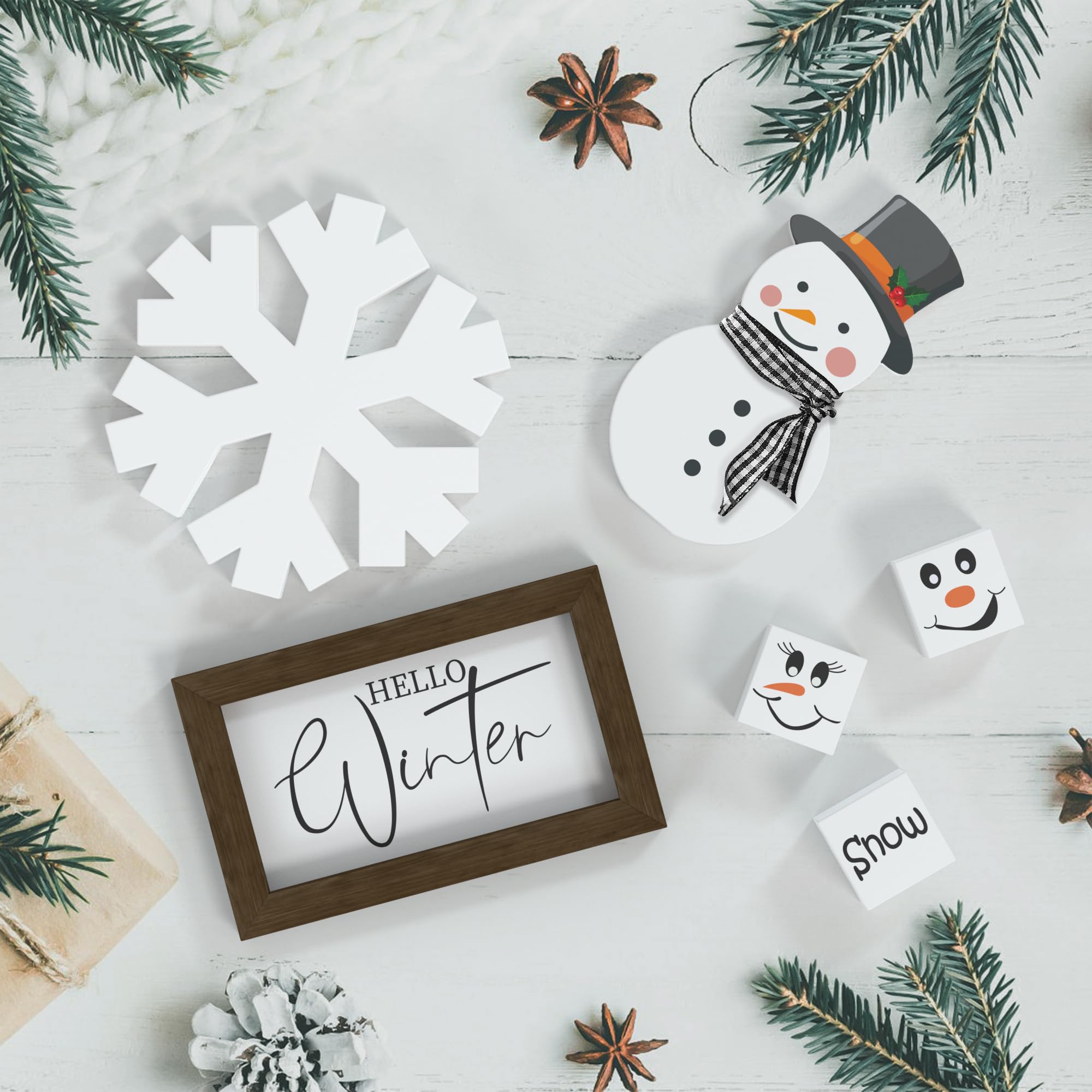 Merry & Bright: 6-Piece Wooden Winter Table Decor Set