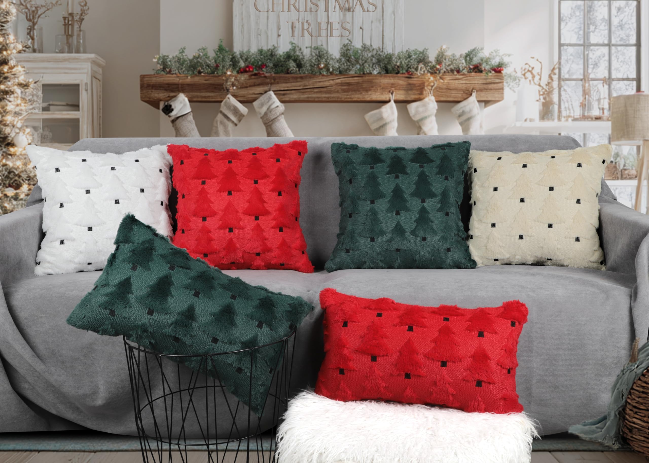 Merry & Bright Christmas Trees Decorative Pillow Covers 2 Pack