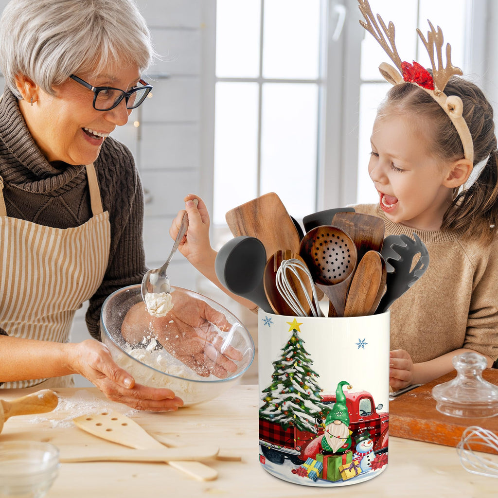 Merry & Bright: Christmas Gnome Kitchen Utensil Holder – Holiday Décor Ceramic