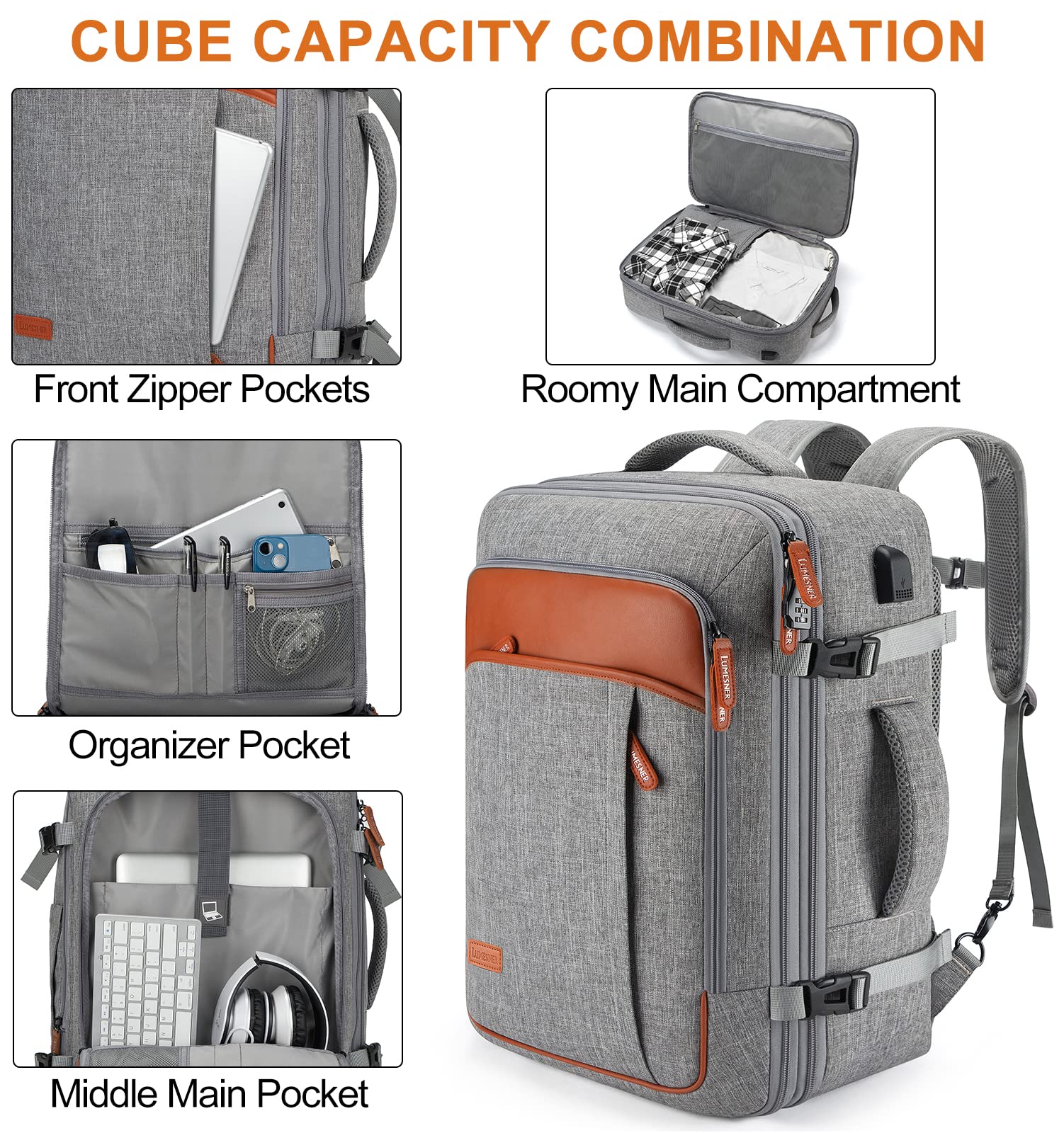 Merry & Bright Travel Backpack with 4 Packing Cubes – 40L Expandable Carry-On