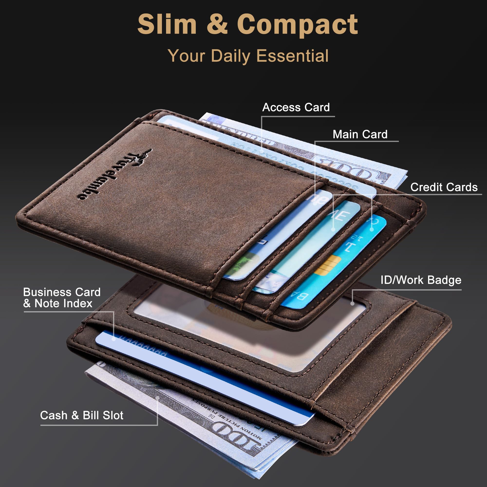 Merry & Bright Slim Wallet Front Pocket Minimalist Leather