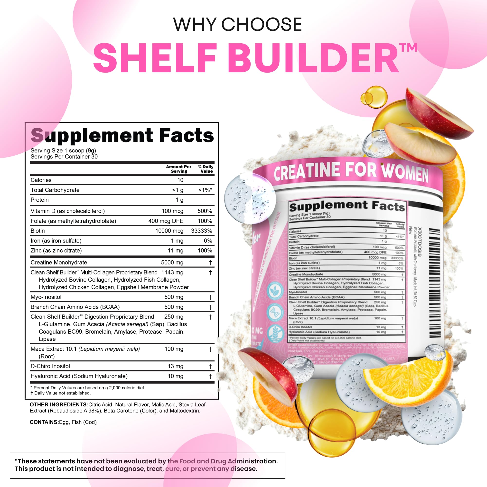 Merry & Bright Clean Nutraceuticals Women's Creatine & BCAA Powder – Pink/White