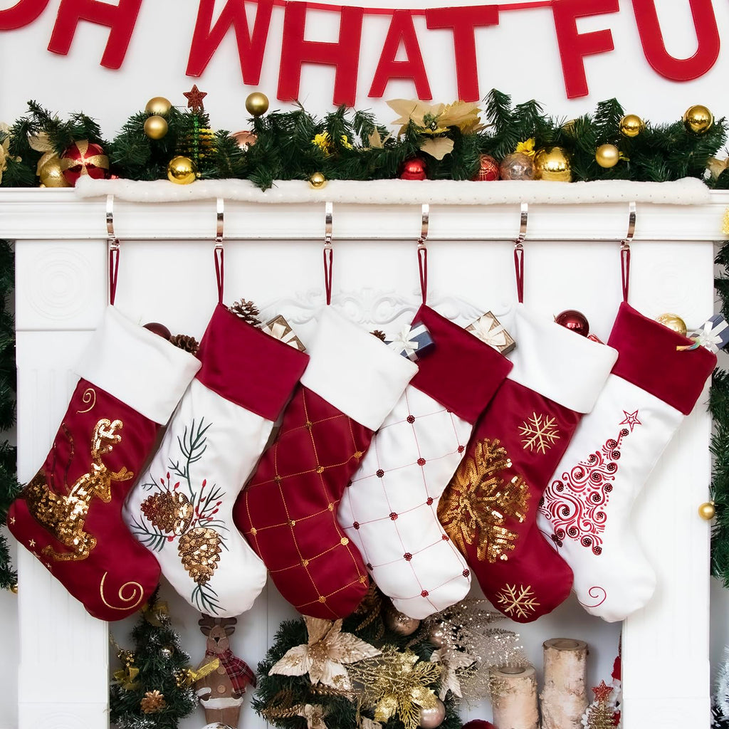 Merry & Bright Family Christmas Stockings Set of 6 New Embroidery