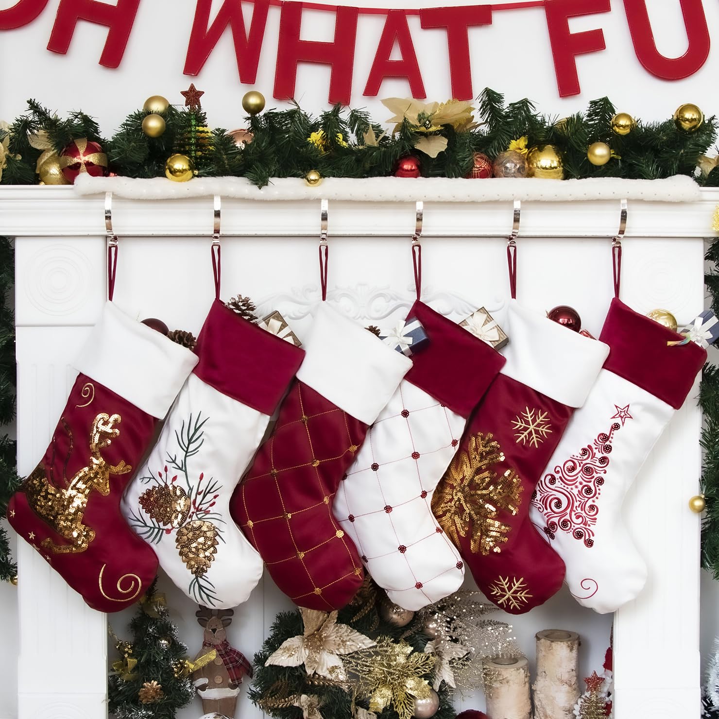 Merry & Bright Family Christmas Stockings Set of 6 New Embroidery