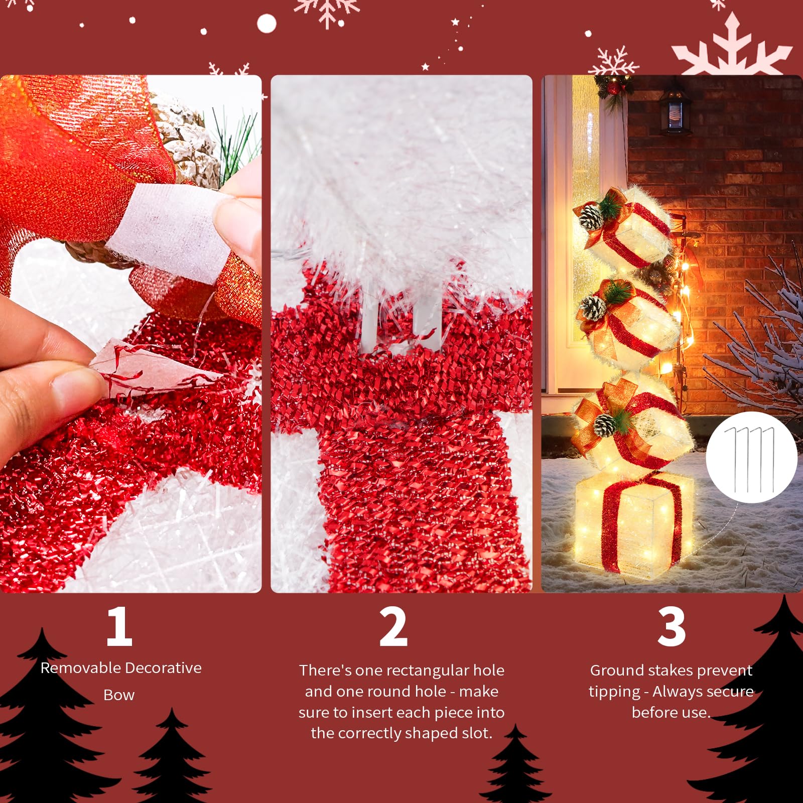 Merry & Bright: Warm White Lighted Christmas Stacking Gift Boxes – 4-Piece Holiday Decor