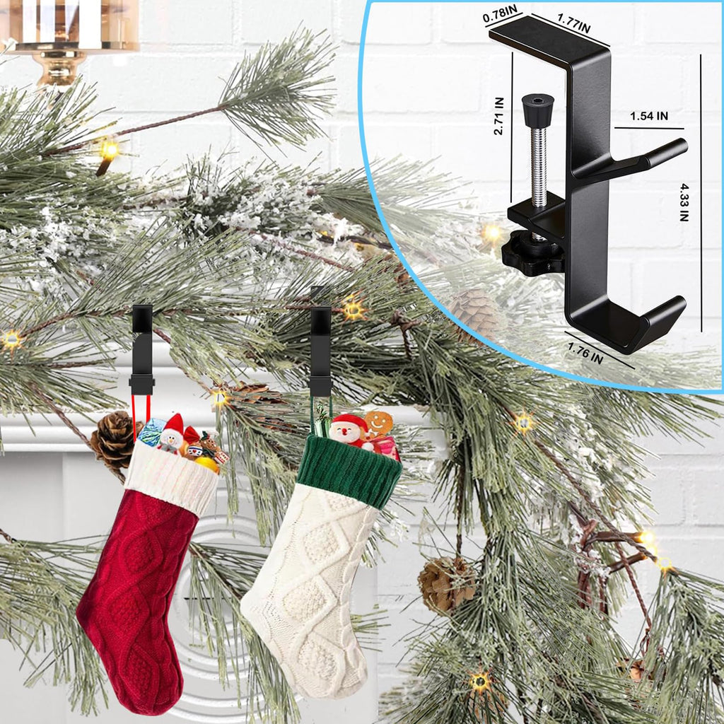 Merry & Bright Adjustable Black Double Hook Stocking & Garland Holders (Set of 4)