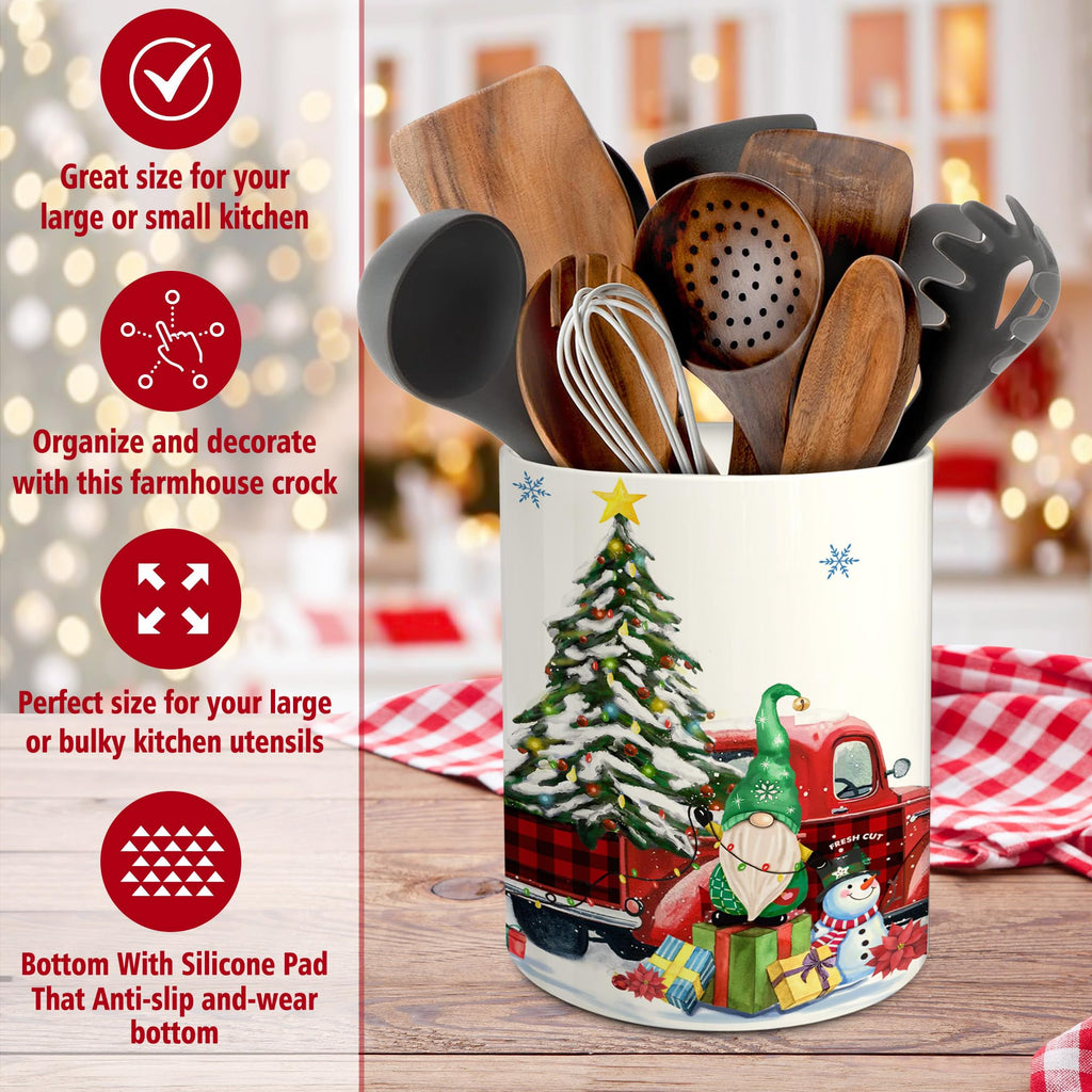 Merry & Bright: Christmas Gnome Kitchen Utensil Holder – Holiday Décor Ceramic