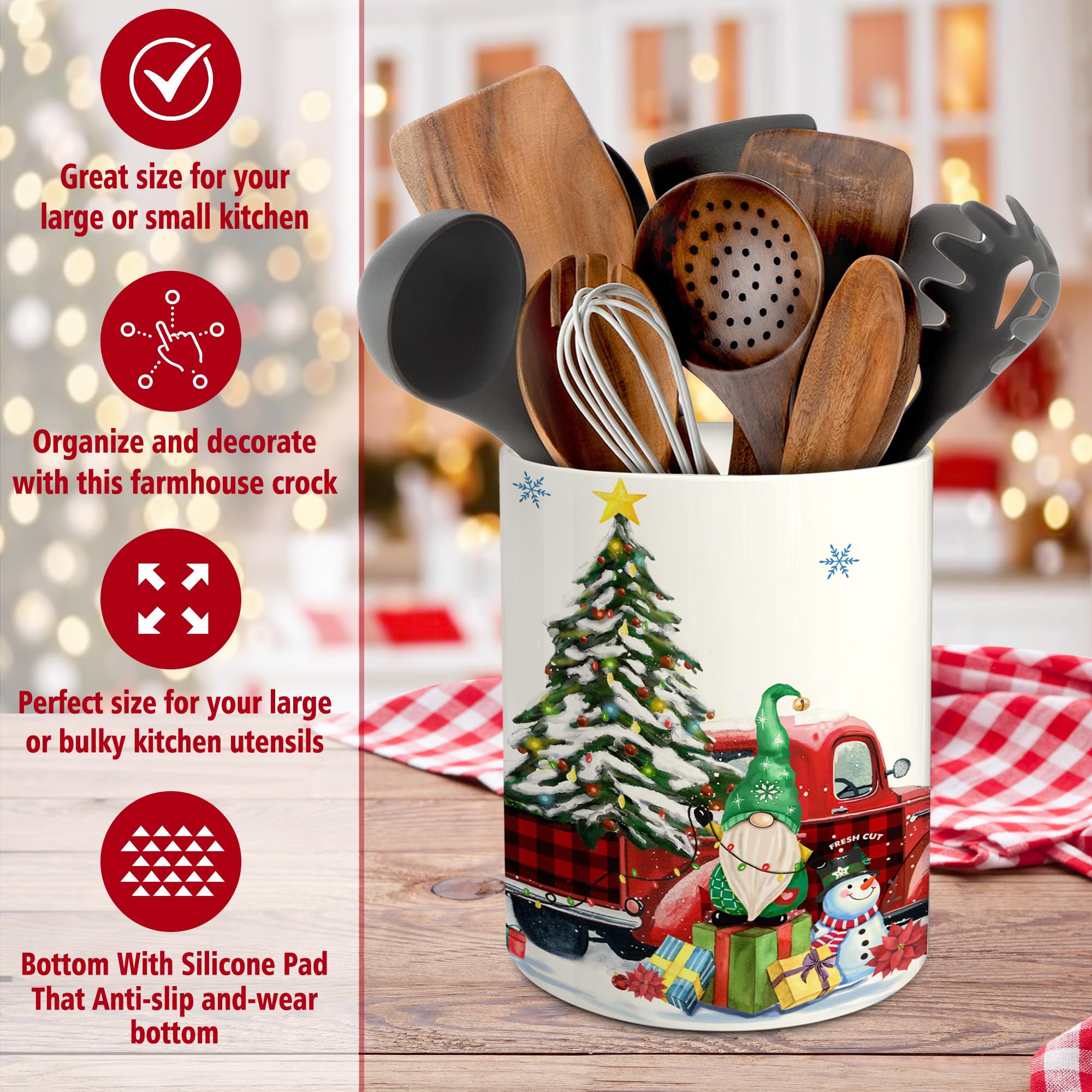 Merry & Bright: Christmas Gnome Kitchen Utensil Holder – Holiday Décor Ceramic
