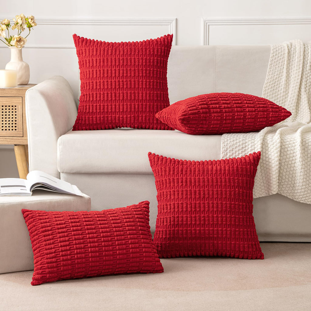 Merry & Bright: Soft Red Corduroy Pillow Covers (Set of 2, 18x18”)