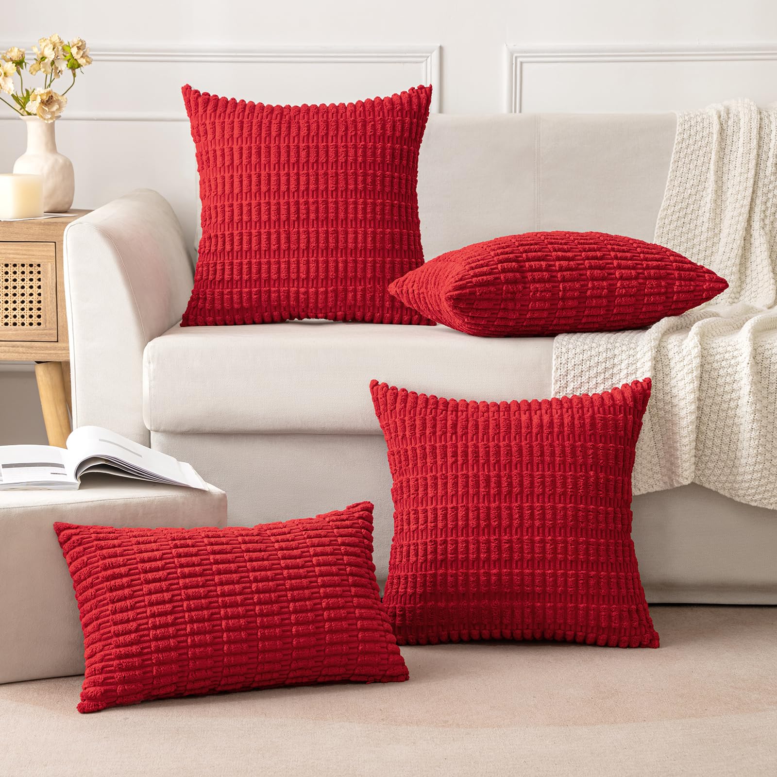 Merry & Bright: Soft Red Corduroy Pillow Covers (Set of 2, 18x18”)