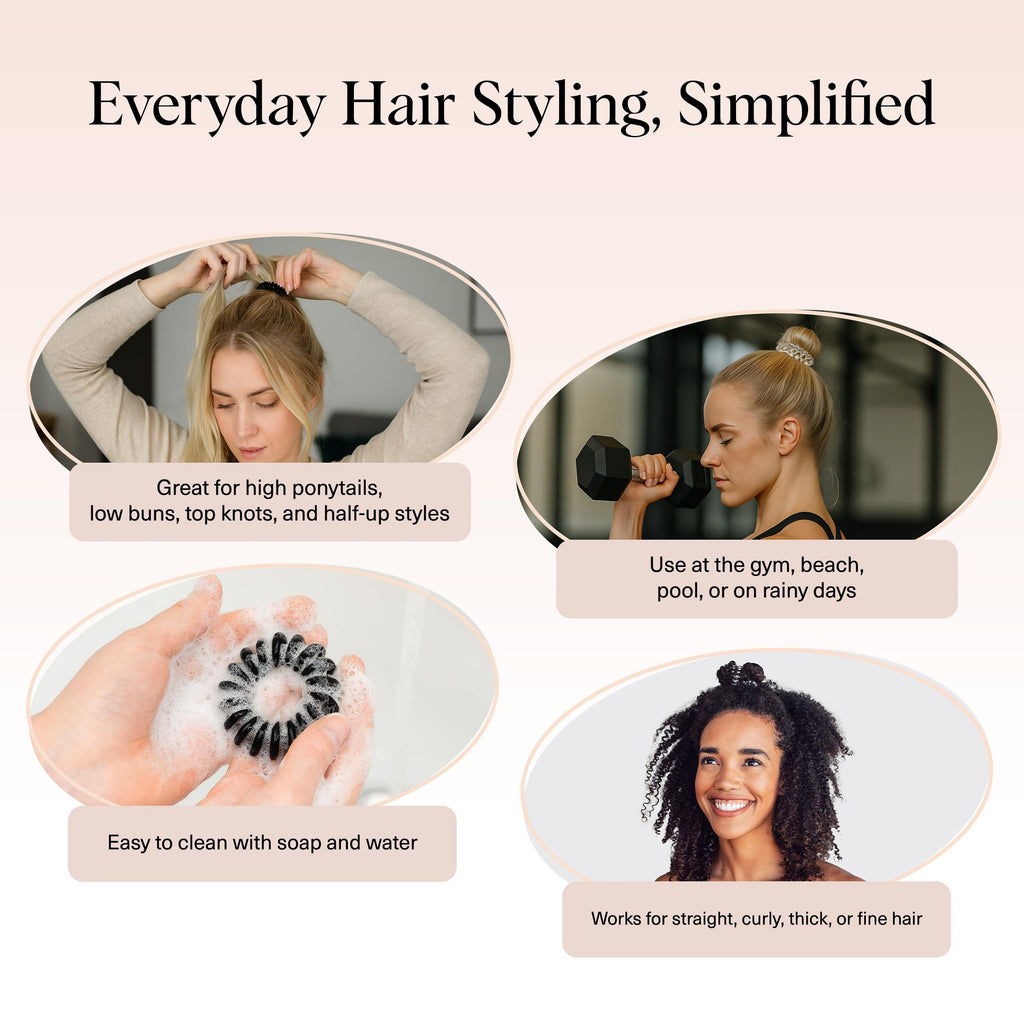 Merry & Bright  Spiral Hair Ties – 8pc Brunette Set, No Damage Hair Accessories