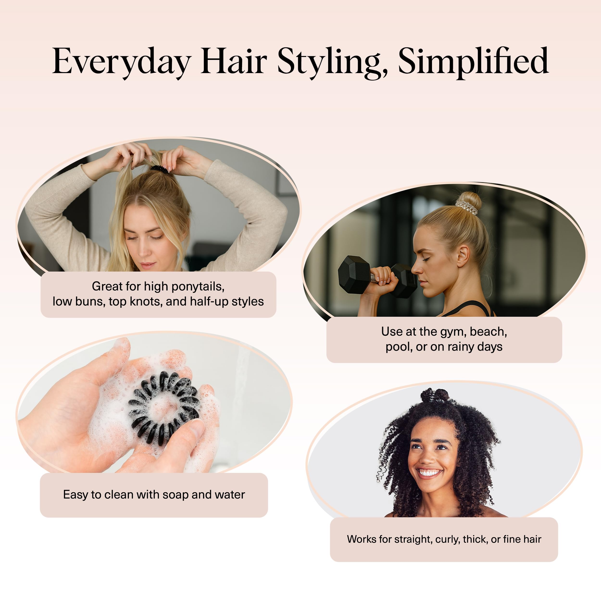 Merry & Bright  Spiral Hair Ties – 8pc Brunette Set, No Damage Hair Accessories