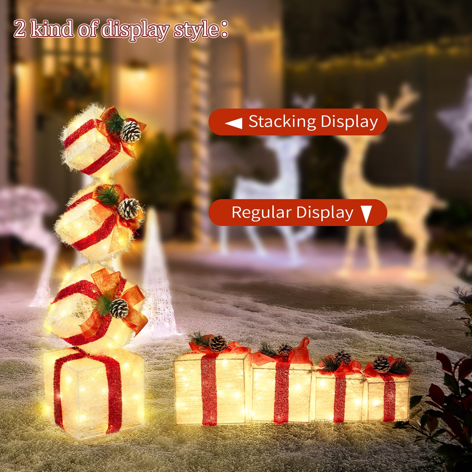 Merry & Bright: Warm White Lighted Christmas Stacking Gift Boxes – 4-Piece Holiday Decor