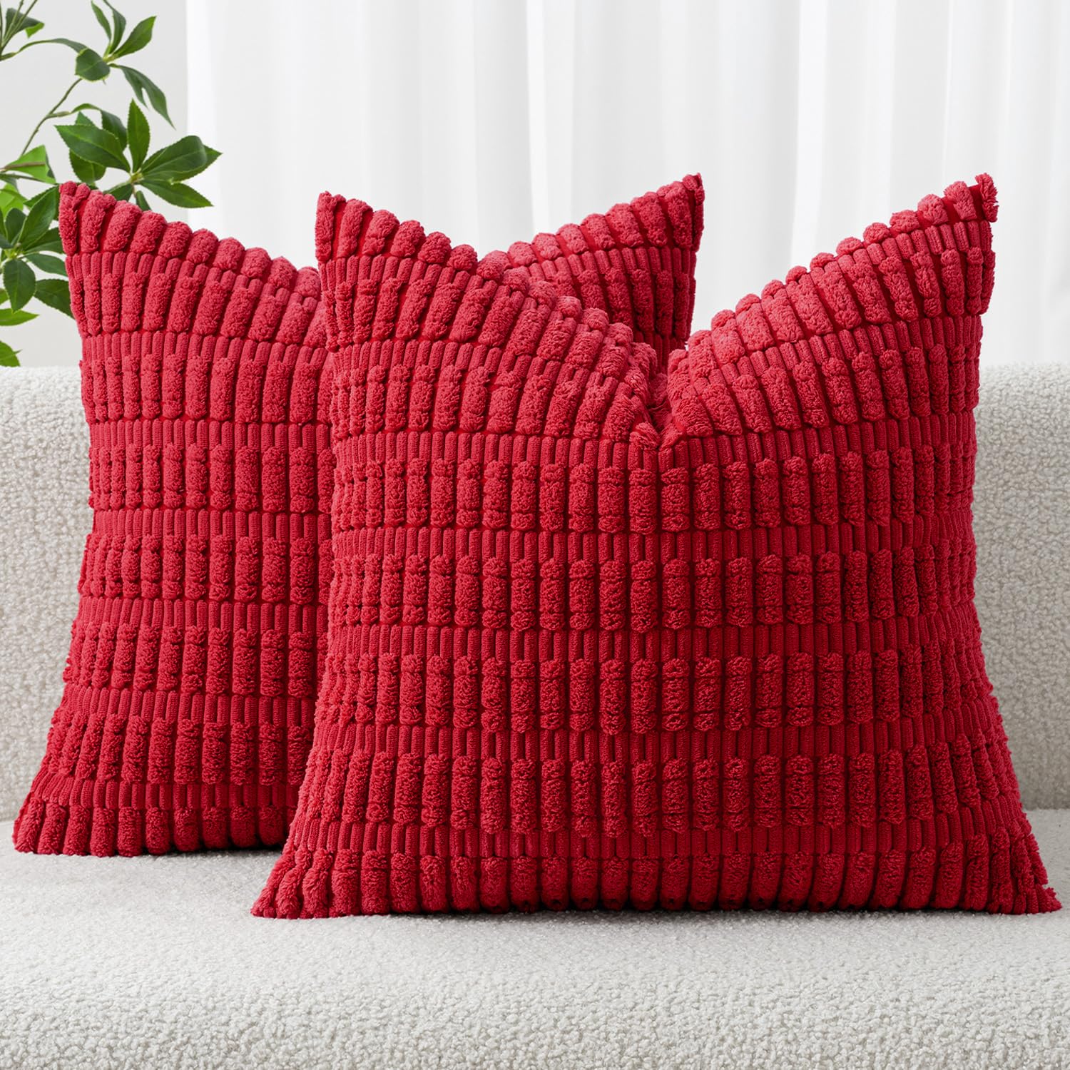 Merry & Bright: Soft Red Corduroy Pillow Covers (Set of 2, 18x18”)