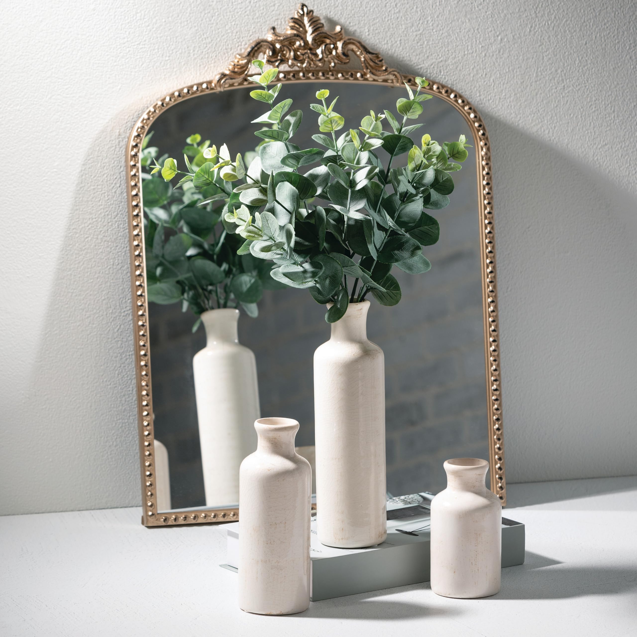 Merry & Bright  Ceramic Farmhouse Vase Set – Distressed White, 3-Piece