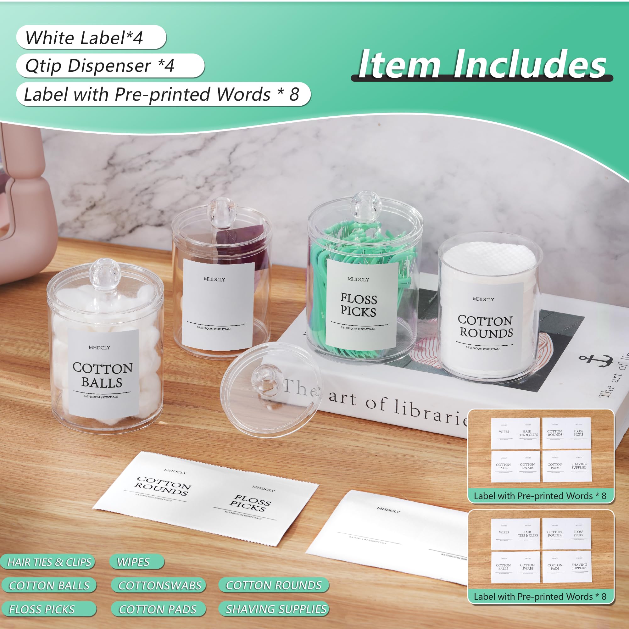 Merry & Bright  4-Pack Clear Bathroom Storage Canisters – QTip & Cotton Organizer