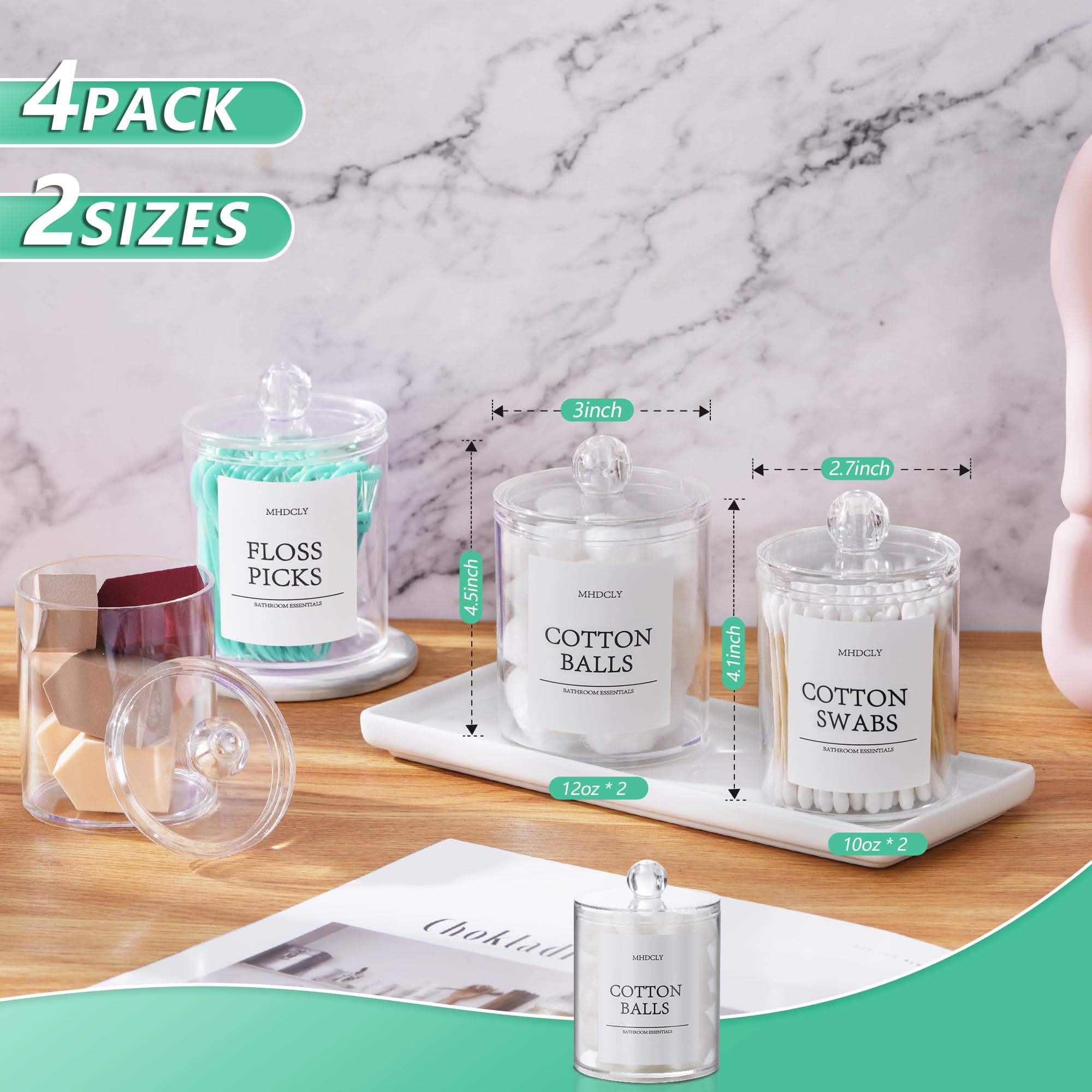 Merry & Bright  4-Pack Clear Bathroom Storage Canisters – QTip & Cotton Organizer
