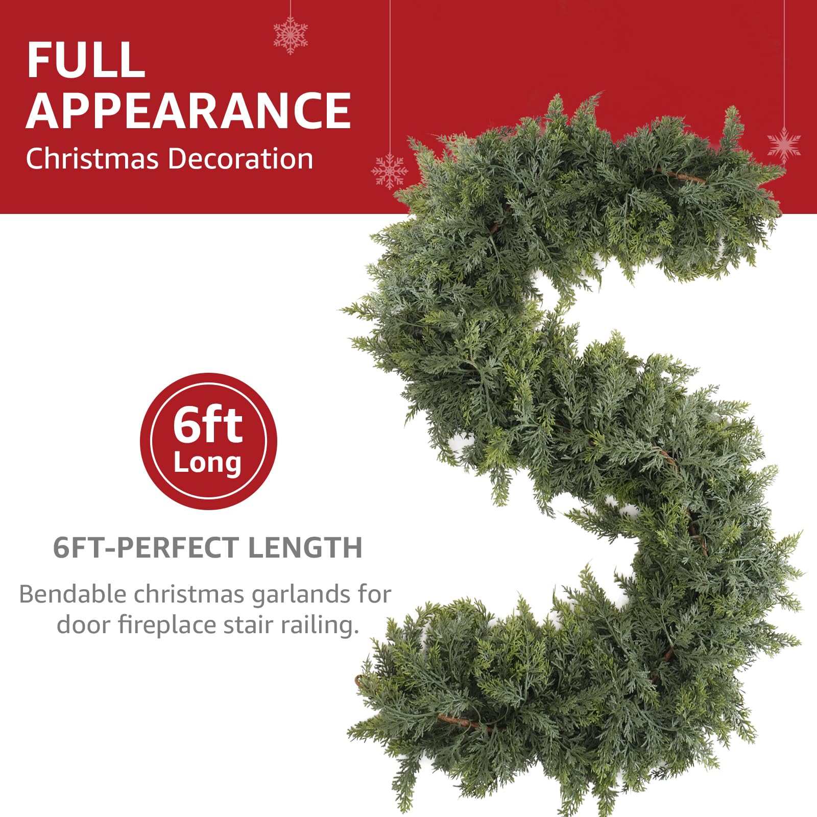 Merry & Bright  6FT Lighted Cedar Garland – Green