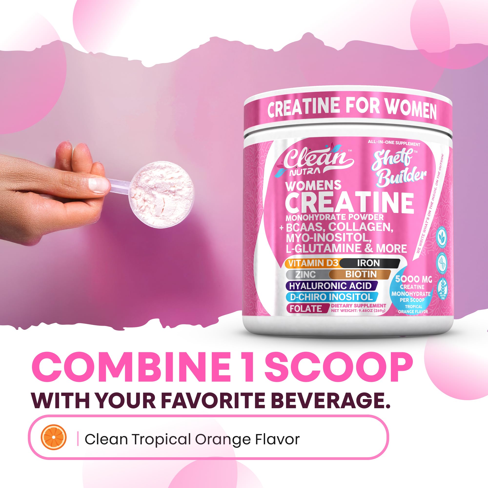 Merry & Bright Clean Nutraceuticals Women's Creatine & BCAA Powder – Pink/White