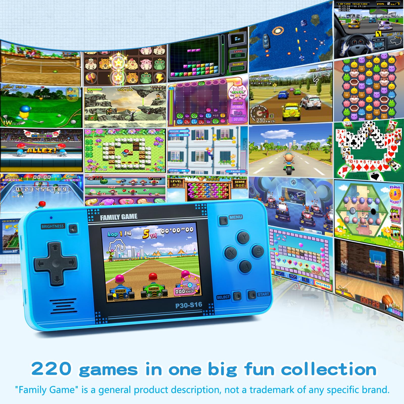Merry and Bright Kids Handheld Retro Game Console with 220 Classic Games