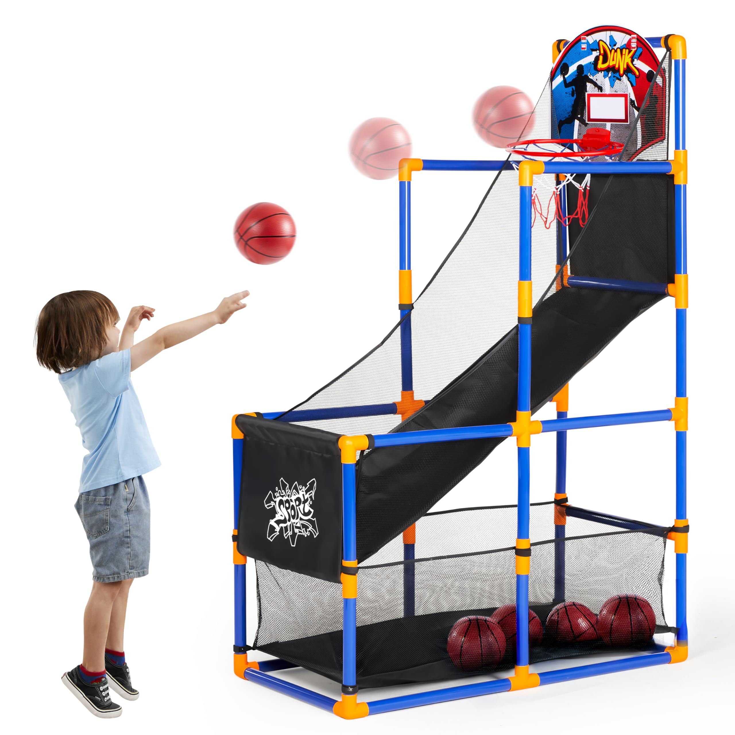 Merry and Bright Indoor & Outdoor Adjustable Basketball Arcade Game Set for Kids