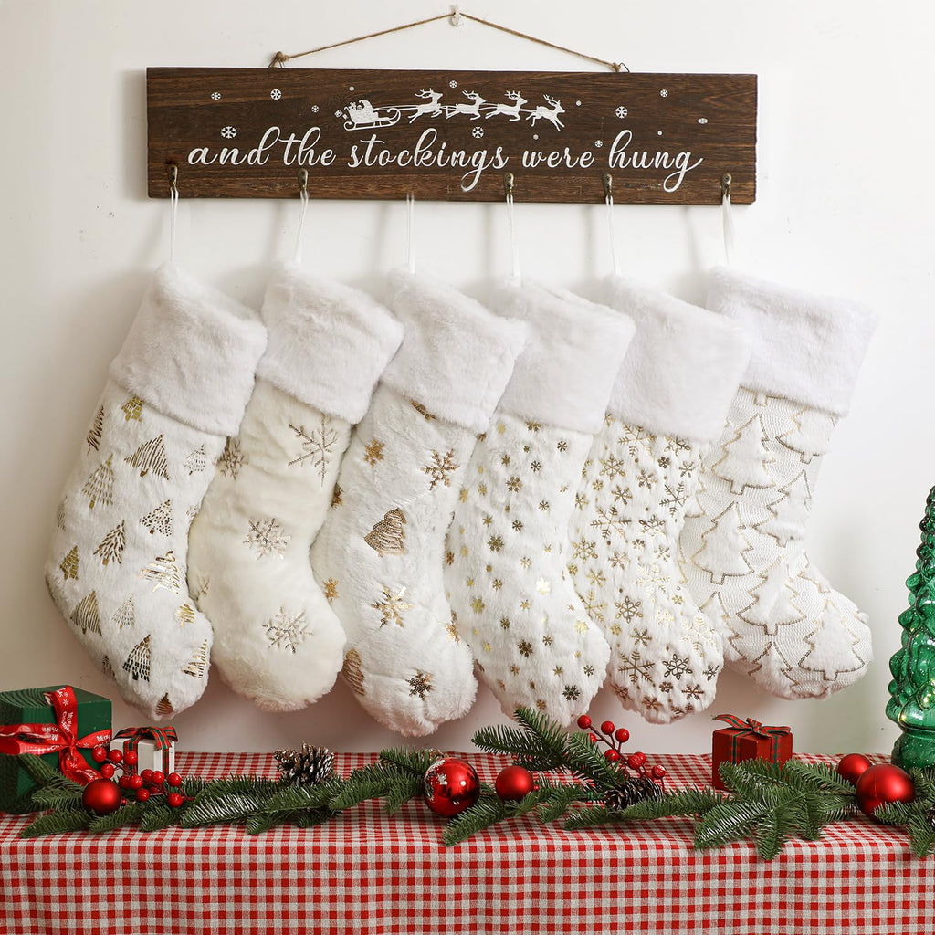 Merry & Bright White Christmas Stockings Set of 6