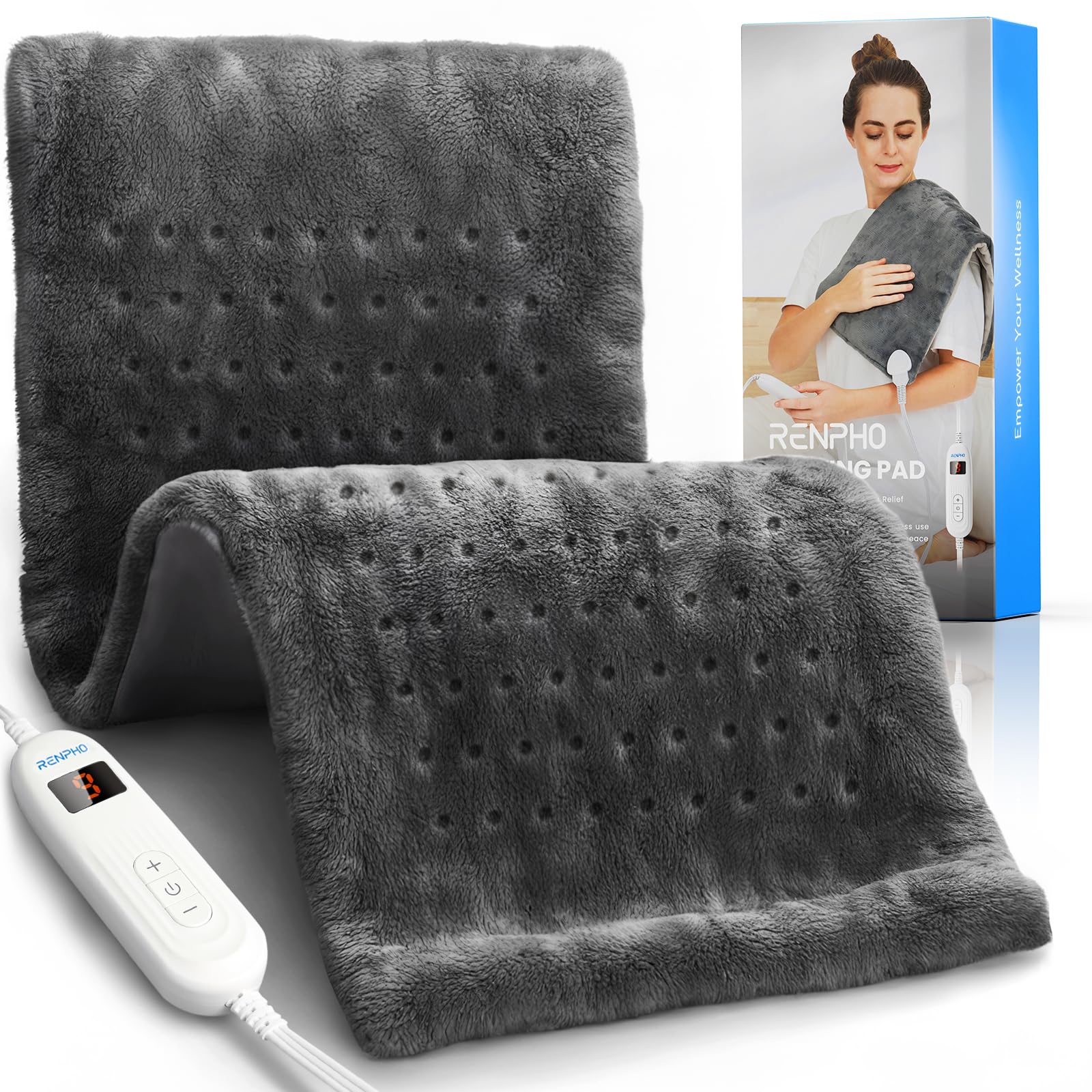Merry & Bright X-Large Fast Heating Pad – 10-Setting Neck & Back Relief