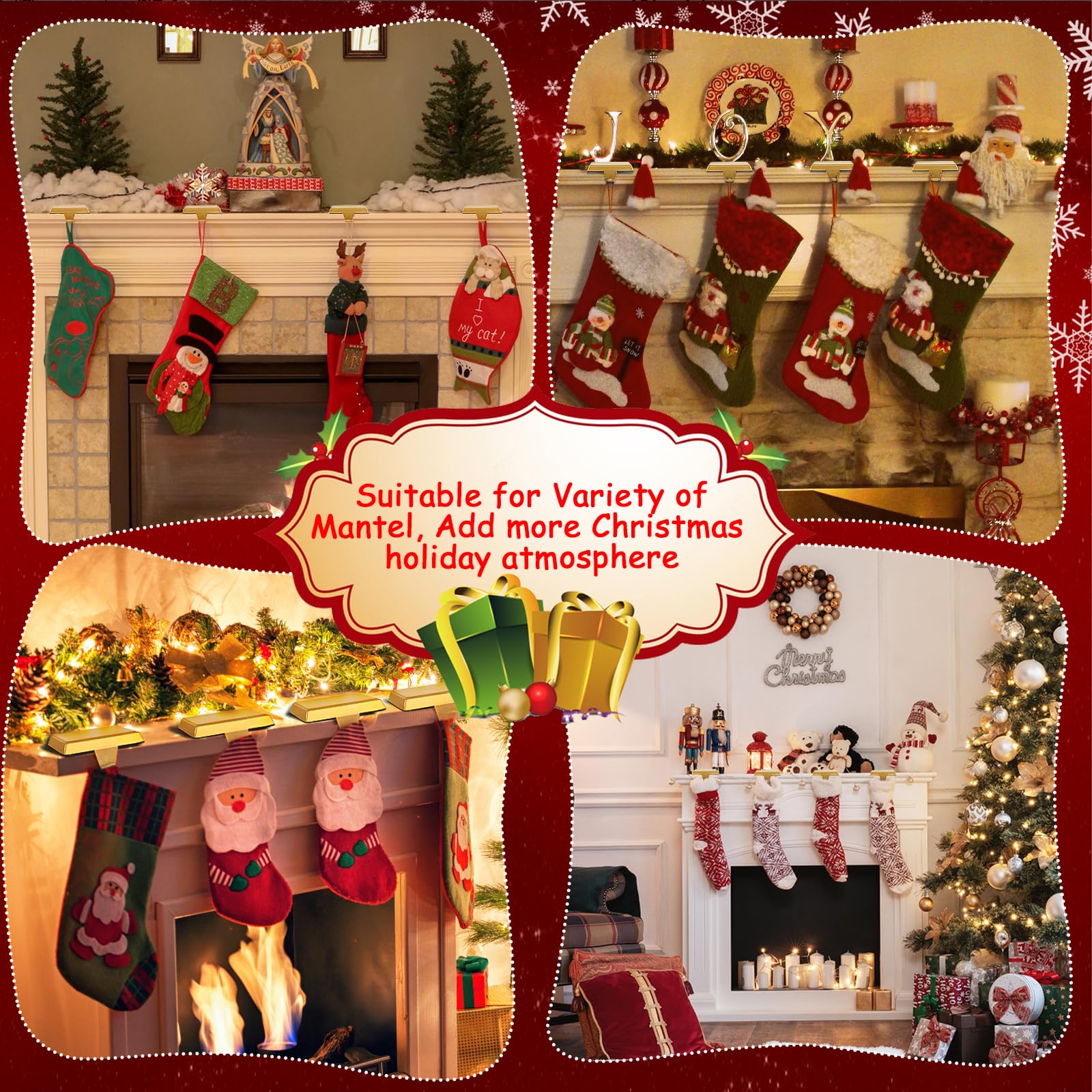 Merry & Bright 6 Pack Metal Christmas Stocking Holders for Mantle Heavy Duty