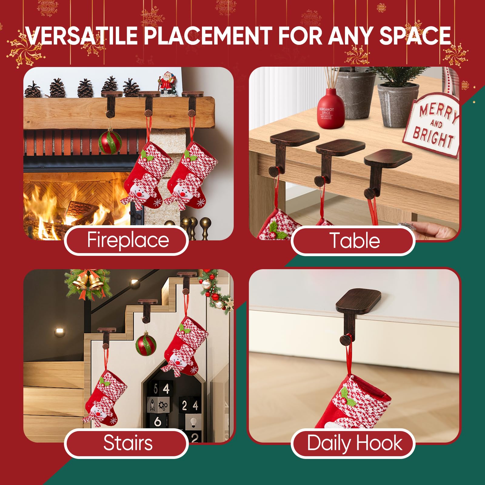 Merry & Bright Stocking Holders for Mantel Set 4