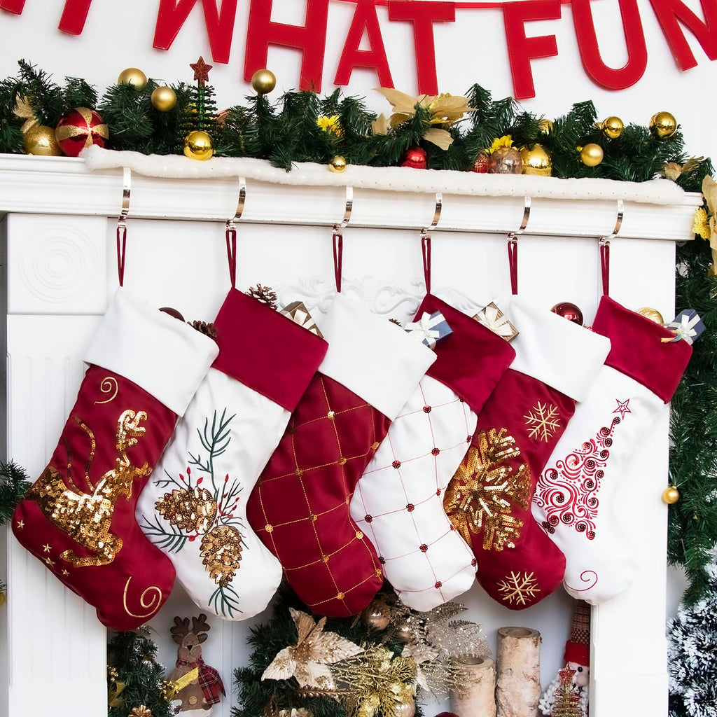 Merry & Bright Family Christmas Stockings Set of 6 New Embroidery