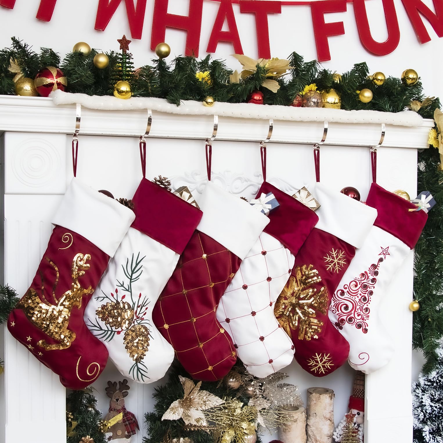Merry & Bright Family Christmas Stockings Set of 6 New Embroidery
