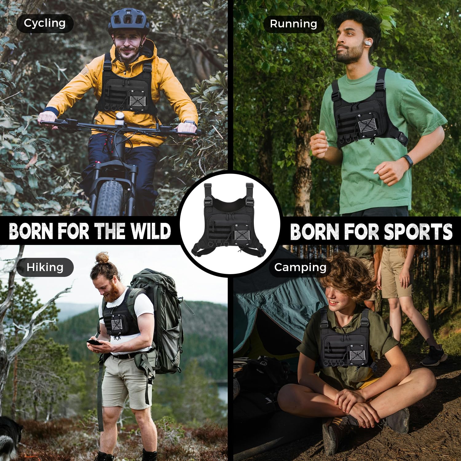 Merry & Bright Outdoor Sports Chest Bag for Men, Chest Vest Holster Fits Most Pistols, Adjustable EDC Travel Chest Pack for Running, Hiking, Workouts (Black)