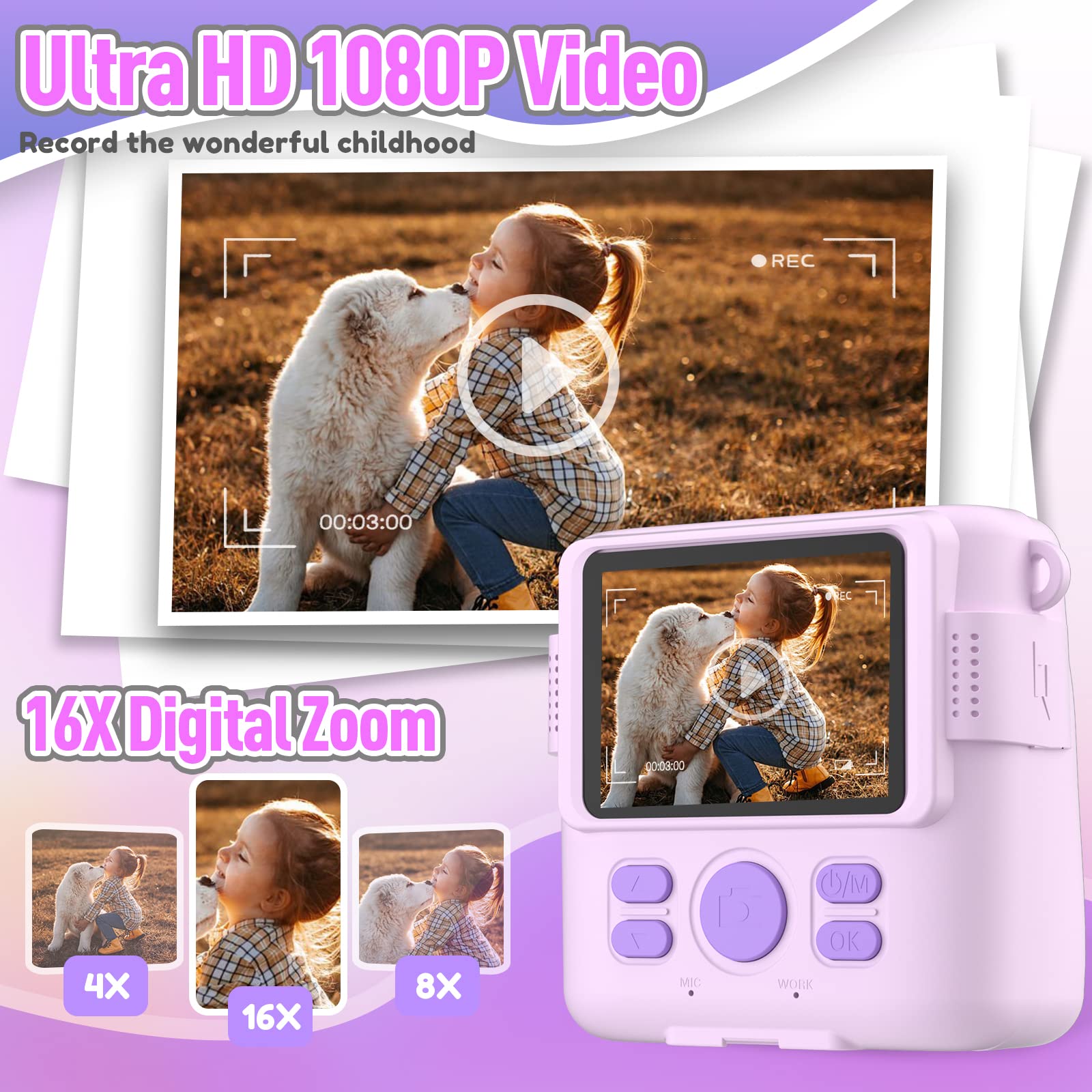 Merry & Bright Instant Print Camera for Kids – Purple | Fun HD Digital Camera with 32GB SD Card & Instant Prints | Perfect Christmas Gift for Girls & Boys