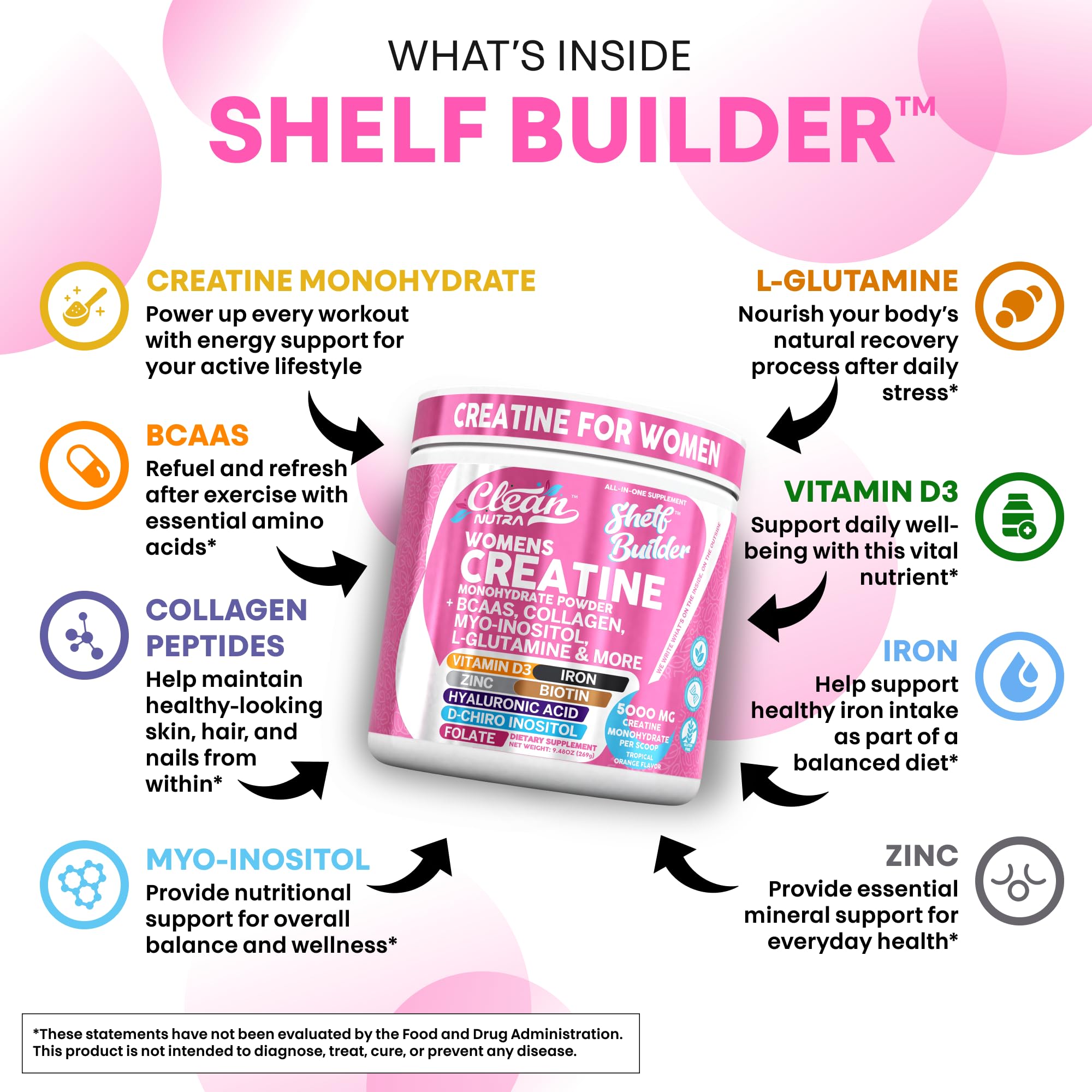 Merry & Bright Clean Nutraceuticals Women's Creatine & BCAA Powder – Pink/White