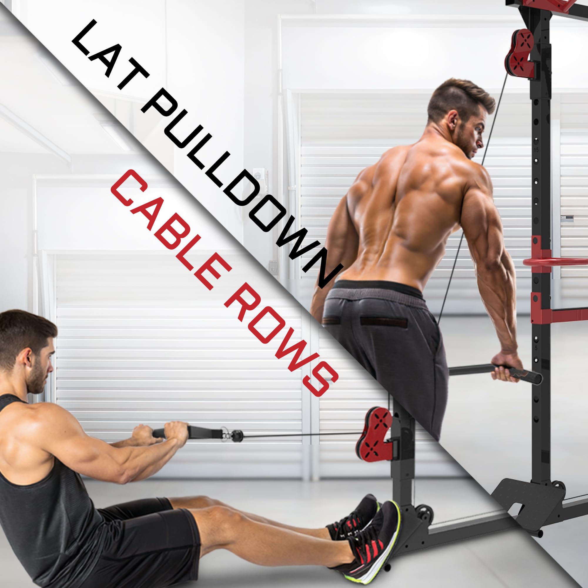 Merry & Bright: Heavy-Duty Squat Rack with Lat Pulldown & Accessories