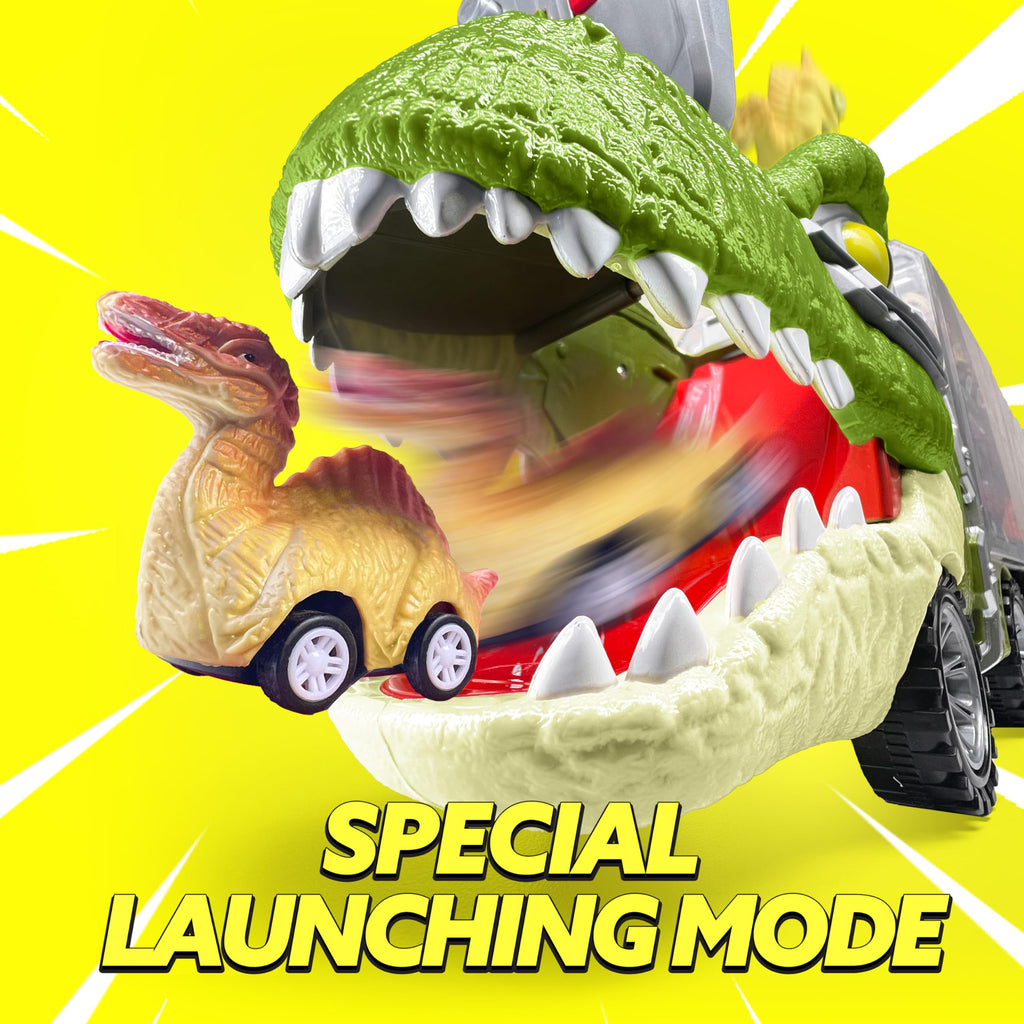 Merry and Bright Dinosaur Transport Carrier Truck with Mini Dinosaur Cars – 13-in-1 Play Set
