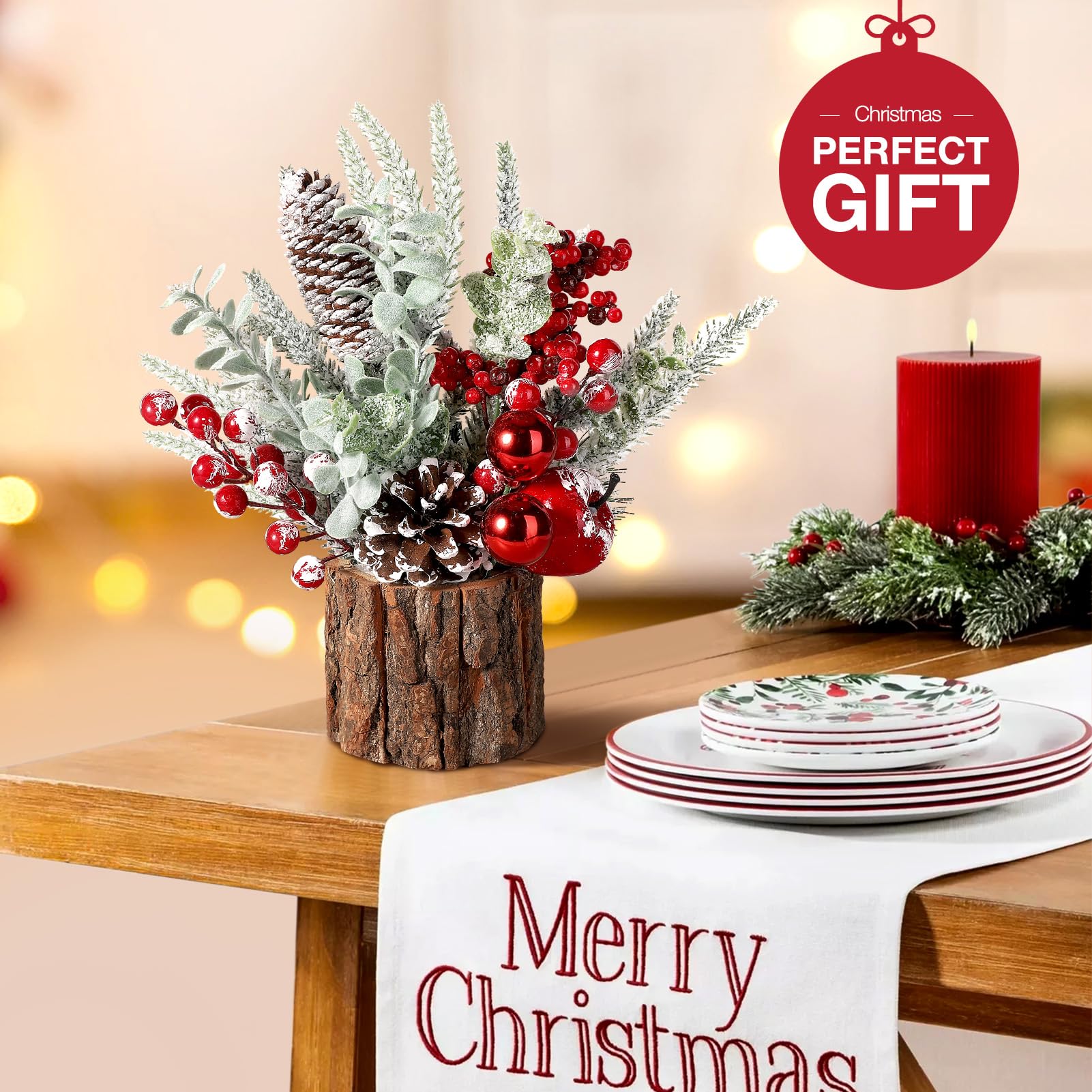 Merry & Bright Mini Tabletop Christmas Tree – Red Round