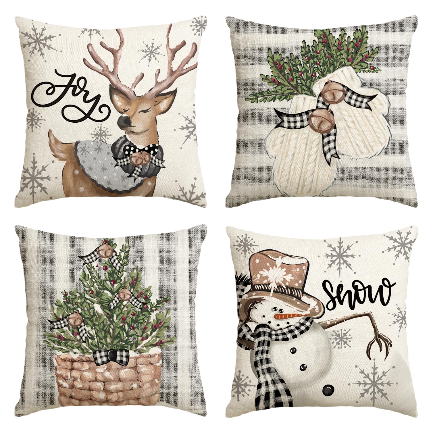 Merry & Bright Grey Christmas Pillow Covers – Soft & Decorative 100% Polyester Pillowcas