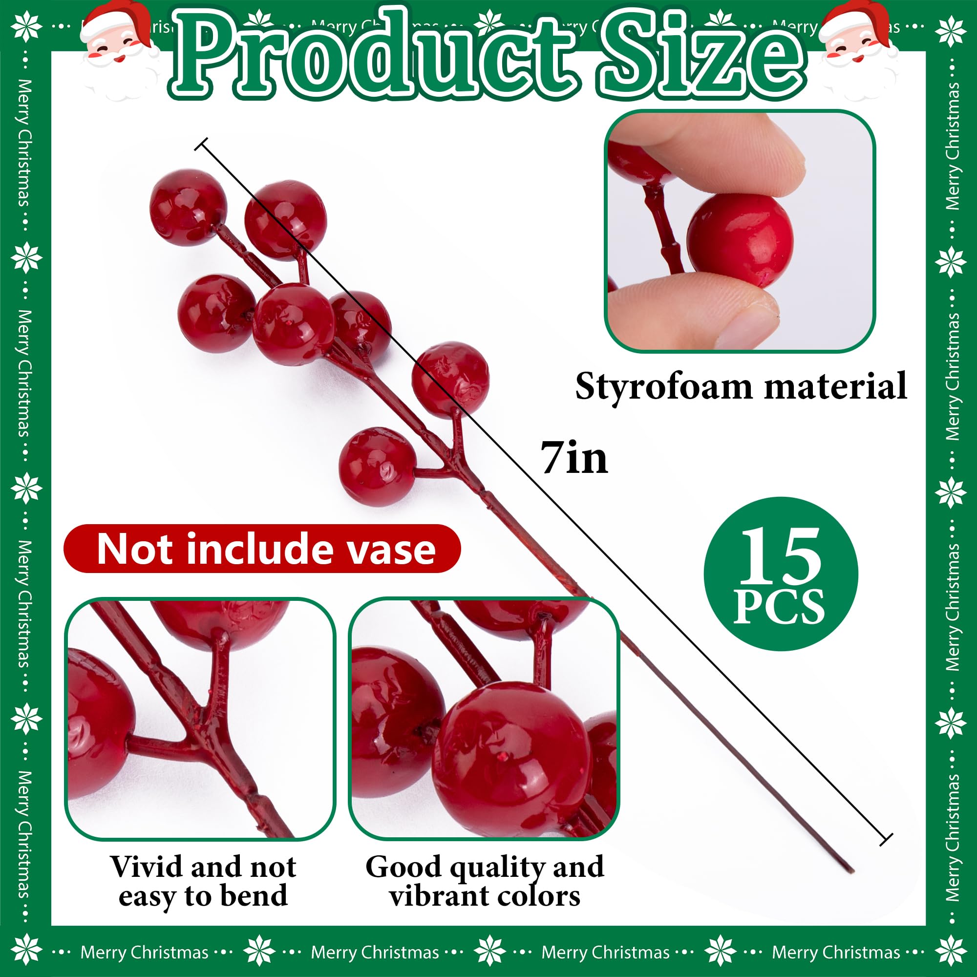 Merry & Bright  Red Berry Christmas Pine Branches – 60PCS