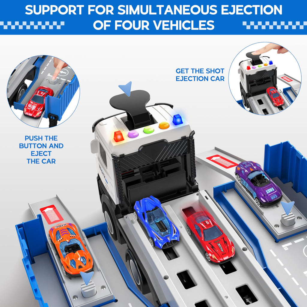 Merry & Bright  3-in-1 Transform Truck Toy with 8 Race Cars for Kids