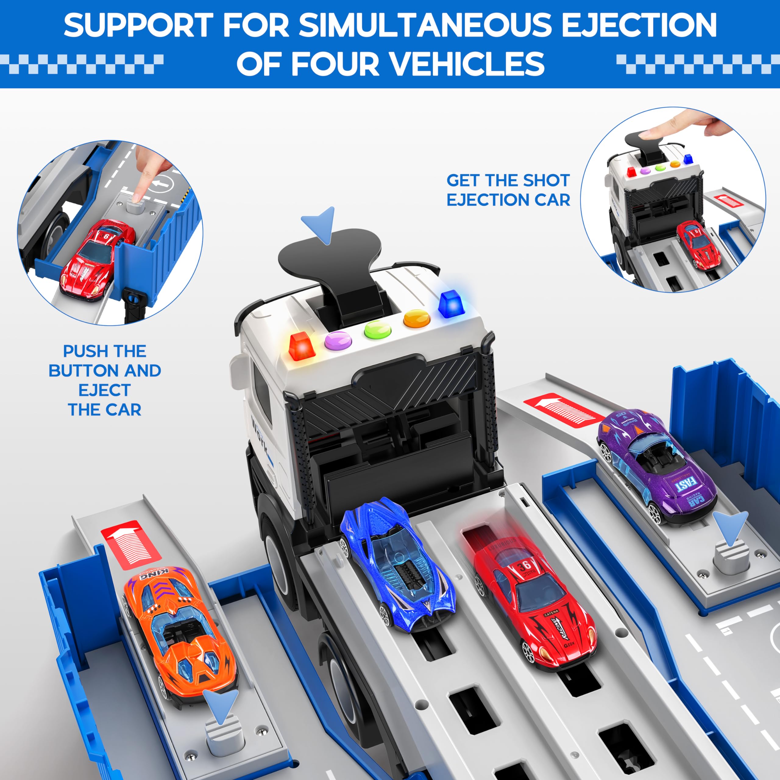 Merry & Bright  3-in-1 Transform Truck Toy with 8 Race Cars for Kids