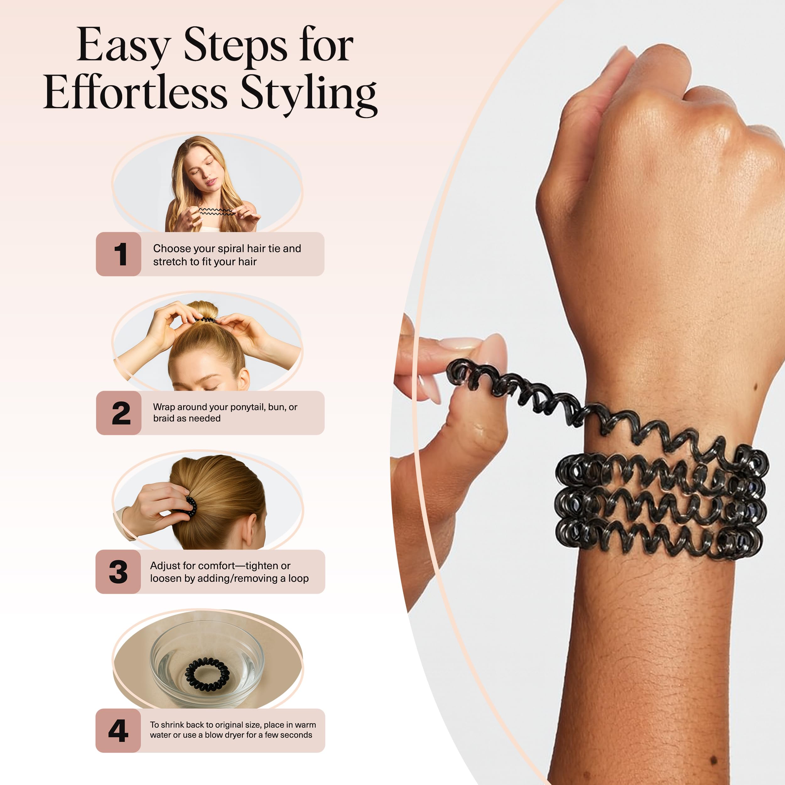 Merry & Bright  Spiral Hair Ties – 8pc Brunette Set, No Damage Hair Accessories