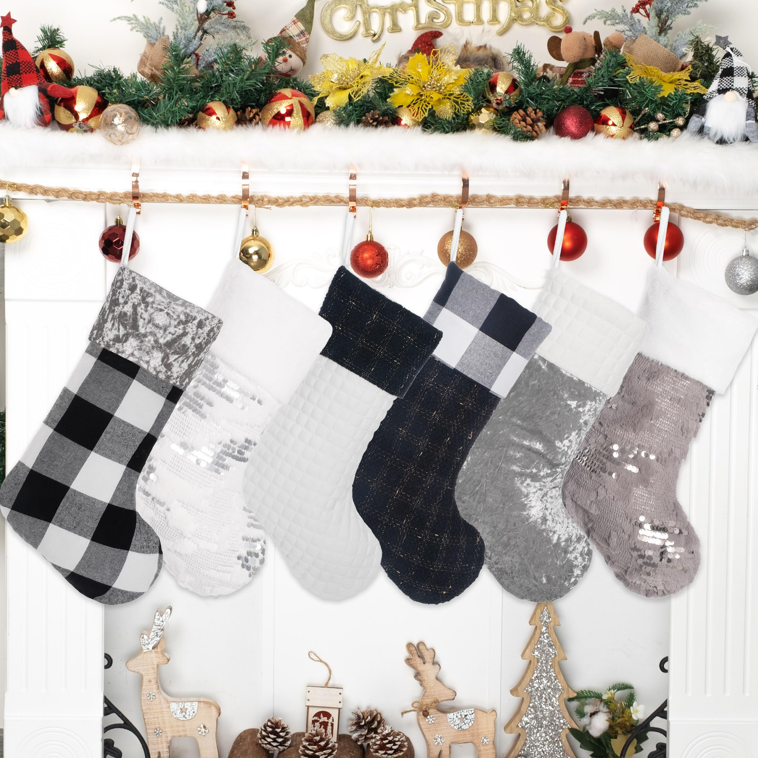 Merry & Bright 6 Pack Christmas Stockings Large