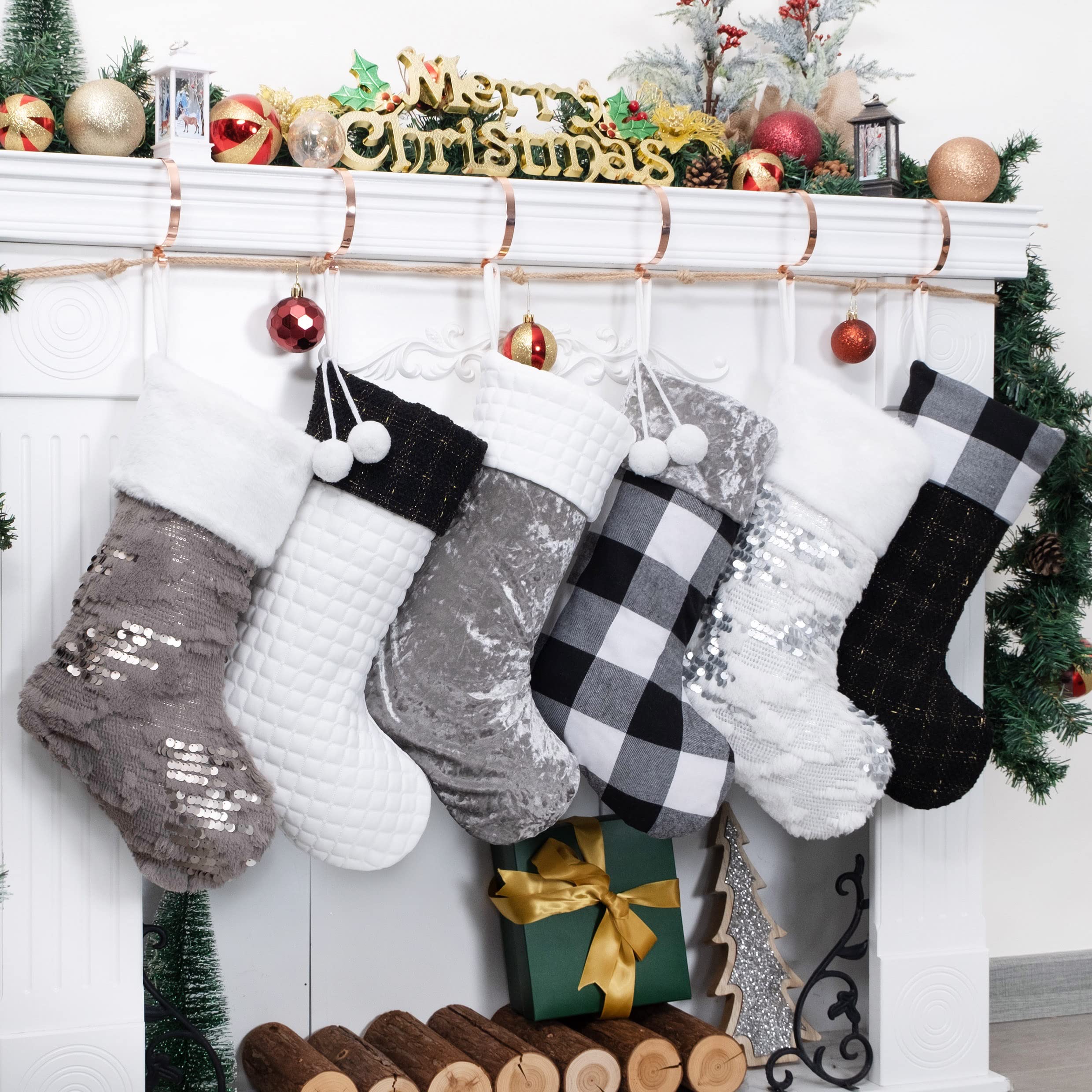 Merry & Bright 6 Pack Christmas Stockings Large